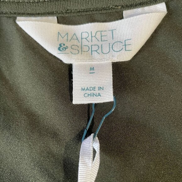 Market & Spruce Olive Green Tiered Babydoll Dress M V Neck Trendy Flowy Casual - Picture 3 of 9